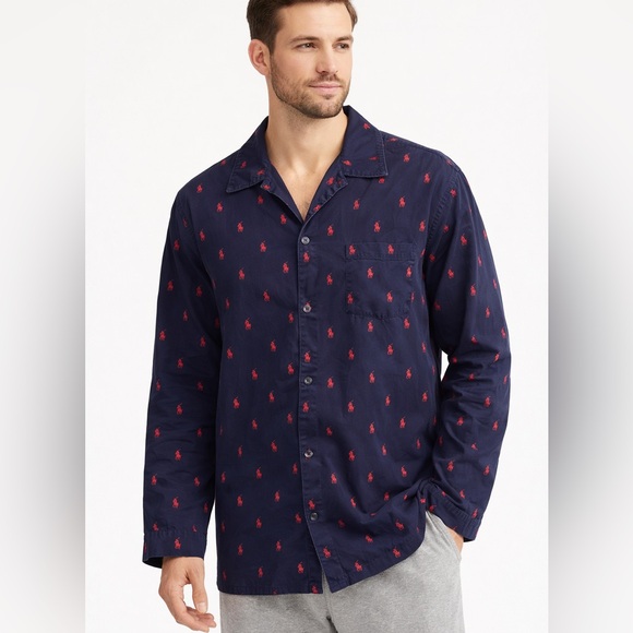 Polo Ralph Lauren Other - Polo Ralph Lauren Pajama Shirt Men’s XL Navy Allover Pony Print 100% Cotton